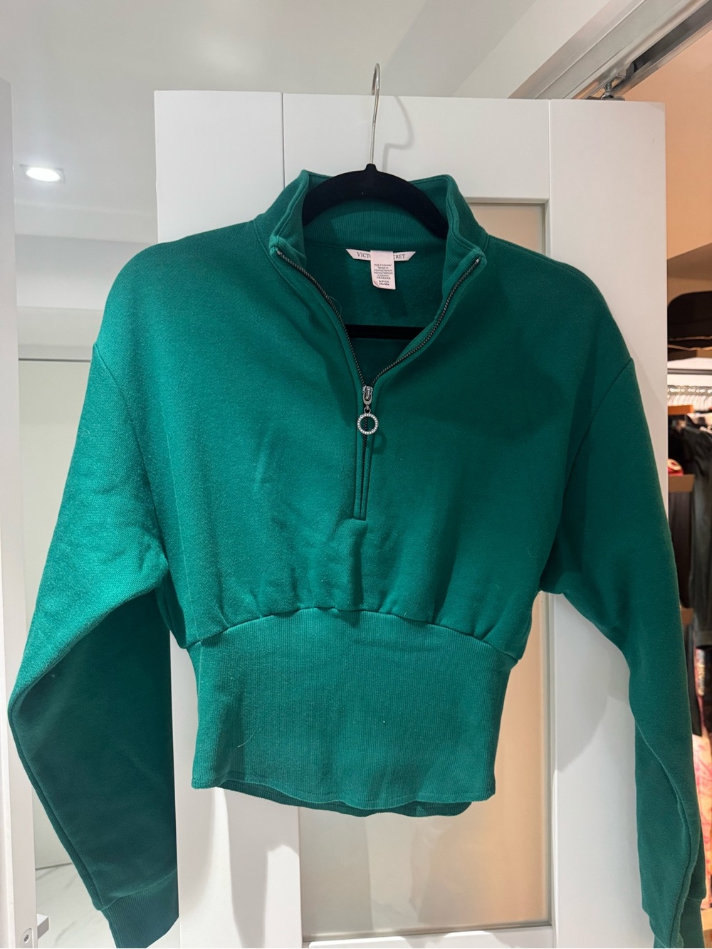 Victoria's Secret Emerald Green Cropped Quarter-Zip Sweatshirt